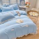 GobekUsa Cartoon Princess Embroidered Cotton Bedding Set for Adult Girls