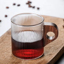 GobekUsa Glass Coffee Mug with Wooden Handle, Japanese-Style Tea Cup, Vertical Stripes