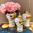 GobekUsa Gold & White Grain Ceramic Jar: Home Decor & Storage Accessory