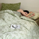 GobekUsa Bamboo Leaf Jacquard Bedding Set: Soft & Comfortable Quilt Set, 100% Cotton, Green, Adult & Kids.