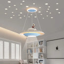 GobekUsa Cartoon Astronaut Chandelier UFO Ceiling Lamp for Kids Girl Boy Bedroom