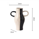 GobekUsa Geometric Check Pattern Ceramic Vase with Handle for Home Decoration
