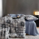 GobekUsa Gradient Blue & Grey Faux Rabbit Fur Bedding Set: Velvet Fleece Duvet, Sheets, Pillowcases