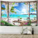 GobekUsa Coconut Forest Sea View Tapestry Wall Hanging - Aesthetic Home Decor