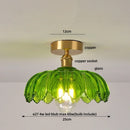GobekUsa Green Flower Glass Copper Ceiling Light - Nordic Modern LED, Living Room Bedroom Hallway Fixtures