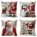 GobekUsa Christmas Snowman & Santa Claus Linen Pillow Cover for Festive Living Room Decor