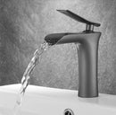 GobekUsa Grey Waterfall Brass Basin Faucet - Hot Cold Mixer Tap for Bathroom Sink