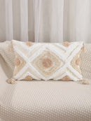 GobekUsa Geometric Tufted Embroidery Flowers Boho Cushion Cover with Tassel