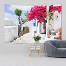 GobekUsa Greece Town Scenery Tapestry Sofa Blanket: Spring Flower Street Art Aesthetic Home Decor