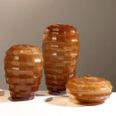 GobekUsa Geometric Frosted Glass Vase with Tartan Floral Arrangement