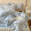 GobekUsa Lace Ruffles Floral Velvet Patchwork Duvet Cover Bedding Set