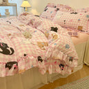 GobekUsa Korean Princess Floral Print Bedding Set in Washed Cotton for Girls