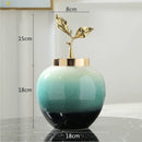 GobekUsa Gradient Ceramic Vase with Golden Leaves Cover for Modern Home Decor and Weddings