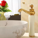 GobekUsa Gold Jade Brass Bathroom Basin Faucet | Deck Mounted Hot Cold Water Mixer
