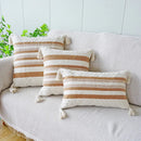 GobekUsa Ivory Brown Coffee Black Stripe Pillow Case with Tassels 45x45cm 30x50cm 50x50cm