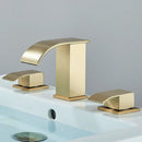 GobekUsa Brushed Gold Black Dual Handle Waterfall Bathroom Sink Faucet, Deck Mounted