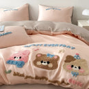 GobekUsa Cartoon Embroidery Cotton Bedding Set - Summer Cool, Skin Friendly Flat Sheet Kit
