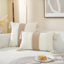 GobekUsa Linen Stripe Diamond Woven Cushion Cover 45x45cm with Tassels