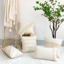 GobekUsa Boho Linen Cotton Pillow Cover with Tassels - Beige Square/Rectangular 45x45cm/30x50cm
