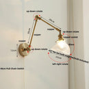 GobekUsa Brass Swing Arm LED Wall Light Fixture with Rotatable Arms & Pull Chain Switch