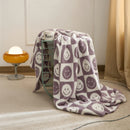 GobekUsa Knitted Checkboard Smile Face Design Fluffy Blanket - Spring Violet Pink Gray Blanket