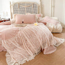 GobekUsa French Lace Ruffles Princess Wedding Bedding Set, Velvet Fleece Duvet Cover Set
