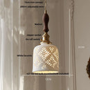 GobekUsa Brown Wood LED Pendant Light - Nordic Modern White Ceramic Hanging Lamp