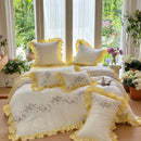 GobekUsa Korean Princess Lace Ruffles Flowers Embroidery Bedding Set with 100% Cotton Quality.