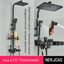GobekUsa Digital Display Thermostatic Shower Faucet Set, Rain Shower Column, Wall Mount - Black/Chrome