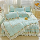 GobekUsa Korean Princess Bedding Set: Flowers, Lace, Ruffles, Embroidery, Quilted, Duvet Cover, Bedspread