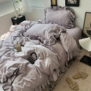 GobekUsa Cooling Silky Ruffled Bedding Set 180X220 - 4 Piece Smooth Fitted Sheet