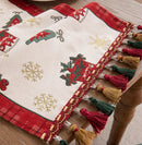 GobekUsa Christmas Cartoon Jacquard Table Runner with Embroidered Tassel - Festive Dining Room Decor