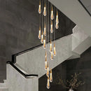 GobekUsa Crystal Teardrop Chandelier Staircase LED Pendant Light, Gold Living Room Decor