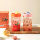 GobekUsa Cartoon Glass Cup with Lid & Straw - 600ml Drinkware