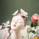 GobekUsa 30cm Pink Butterfly Girl Vase Statue Modern Home Decor Resin Figurines