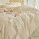GobekUsa Korean Lace Ruffles Queen Size Duvet Cover with Bow Detail - Romantic French Design