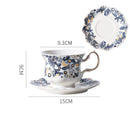 GobekUsa Blue & White Porcelain Classic Coffee Mug Set Gold Rim Tea Cup Saucer