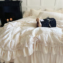 GobekUsa Lace Ruffles Velvet Wedding Bedding Set with Carved Details