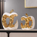 GobekUsa Ceramic Apple Sculpture Desk Decoration - Gold-plated Hollow Out Craft, Room Aesthetic Ornament