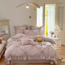 GobekUsa Korean Princess Style Pure Cotton Bedding Set with Ruffles and Heart Pleat