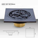 GobekUsa Antique Brass Square Fish Carved Bathroom Floor Drain Hair Strainer