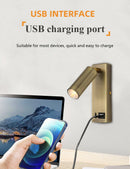 GobekUsa Black Brass LED Wall Lamp Sconce with Switch and USB Port, 3W Spotlight