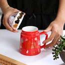 GobekUsa Christmas Planet Ceramic Mug with Lid, Spoon - Xmas Gift Cofee Cup