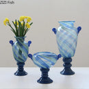 GobekUsa Blue Stripe Glass Vase Hydroponics Plant Pot Room Decor