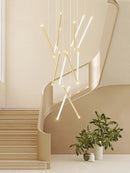 GobekUsa Black Round Tube LED Chandelier for Duplex Loft Stair - Interior Lighting Decoration