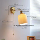 GobekUsa Copper Canopy LED Wall Sconce, White Ceramic Bedside Light for Bedroom, Modern Nordic Design