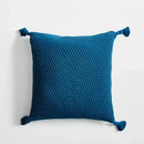 GobekUsa Knitted Grey Ivory Geometric Pillow Cover with Tassels, 45cm x 45cm