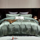 GobekUsa Gold Leaves Jacquard Cotton Bedding Set with Smooth Egyptian Cotton Duvet Cover