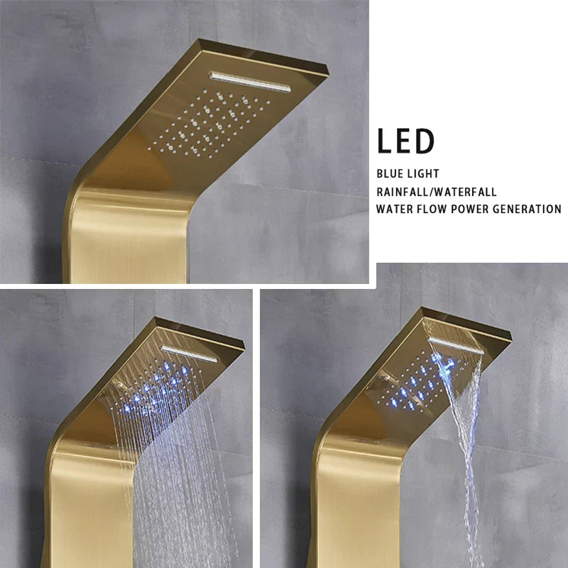 GobekUsa LED Blue Light Shower System with Temperature Display, Massage Column, Waterfall Rainfall, photo 3 of 16