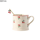 GobekUsa Cherry Pattern Porcelain Coffee Mug - Lovely Tableware Cup for Afternoon Tea